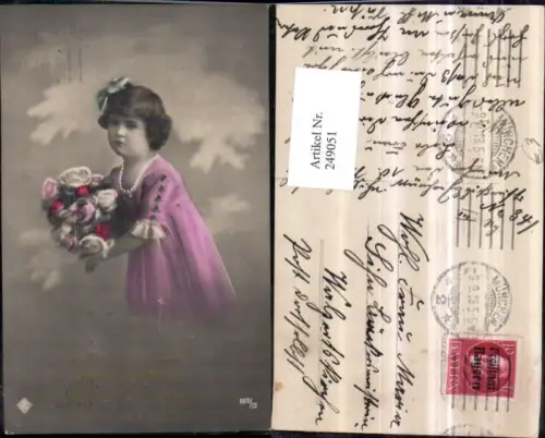 249051,Namenstag Mädchen m. Kleid Rosenstrauß Rosen