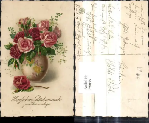 290195,Namenstag Vase m. Roten Rosen Blumen Blumenvase