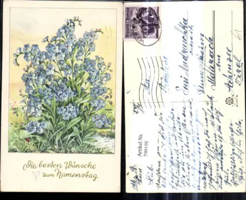 290198,Künstler Ak F. Milan Namenstag Vergissmeinnicht Blumen