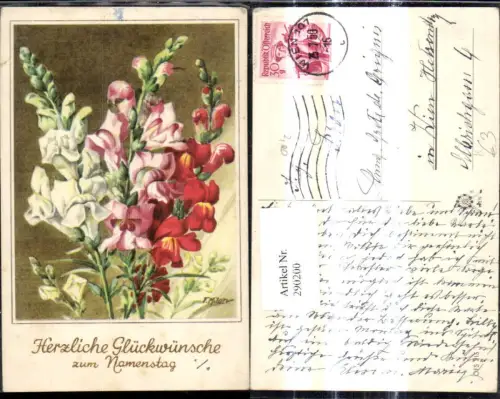 290200,Künstler Ak F. Milan Namenstag Blumen Gladiolen