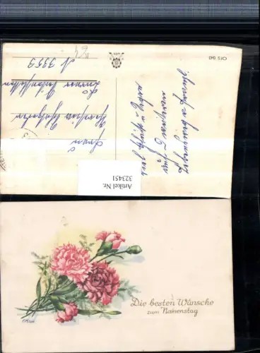 323451,Künstler AK F. Milan Namenstag Blumen Nelken