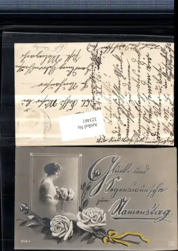 323461,Namenstag Rosen Schleife Fotomontage Frau Portrait