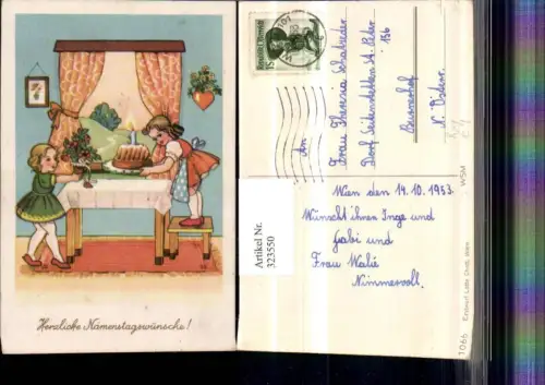 323550,Künstler AK Lotte Chott Namenstag Kinder Mädchen Kuchen Kerze Blumen