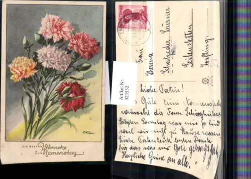 323552,Künstler AK F. Milan Namenstag Blumen Nelken