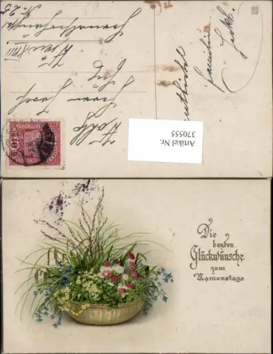 370555,Künstler AK Namenstag Schale Blumen Gräser