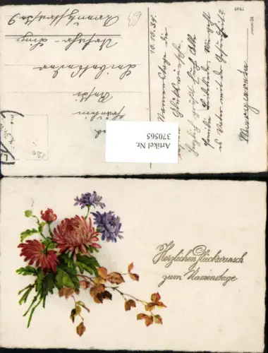 370565,Künstler AK Namenstag Blumen Astern Blätter