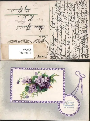 370566,Künstler AK Namenstag Blumen Veilchen Passepartout