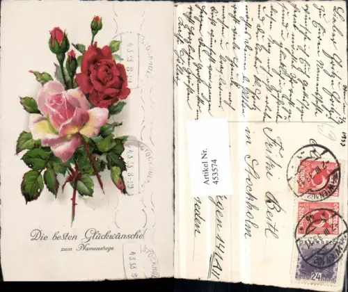 453574,Künstler AK Namenstag Rosen Knospen