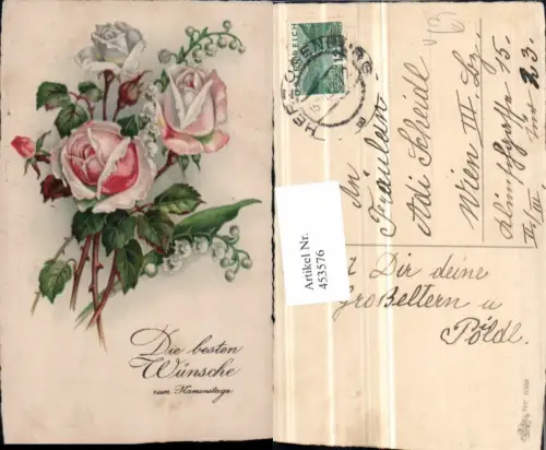 453576,Künstler AK Namenstag Rosen Maiglöckchen pub Erika 6388