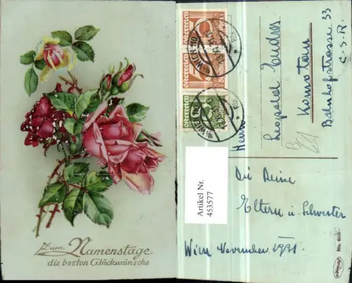 453577,Künstler AK Namenstag Rosen Blumen