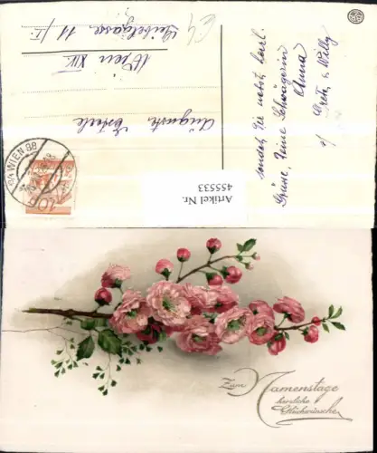 455533,Künstler AK Namenstag Blütenzweig Blüten