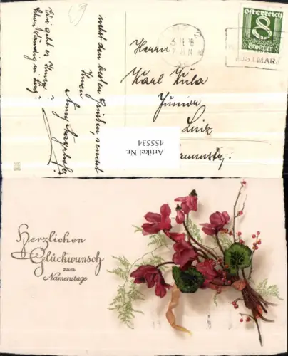455534,Künstler AK Namenstag Alpenveilchen Blumenstrauß