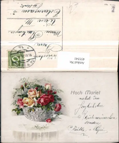 455541,Künstler AK Namenstag Hoch Marie Rosen Blumen