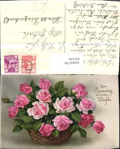 455543,Künstler AK Namenstag Rosen Korb pub Erika 3200