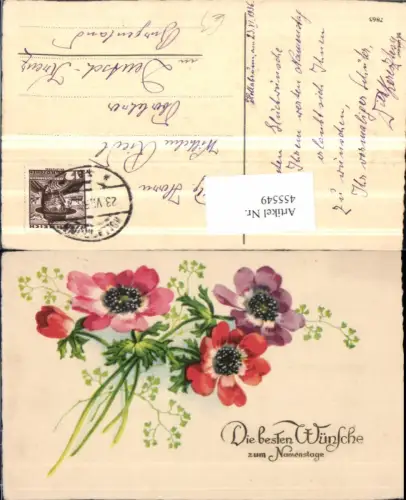 455549,Künstler AK Namenstag Blumen Anemonen