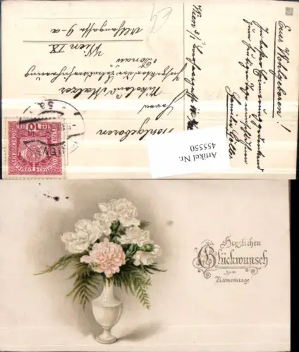 455550,Künstler AK Namenstag Blumen Nelken Vase