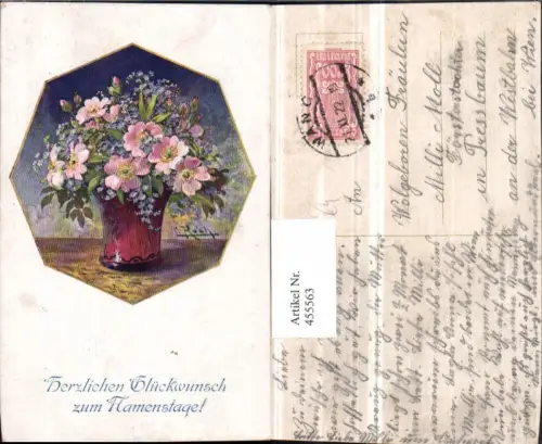 455563,Künstler AK L. Koch Namenstag Blumenstrauß Vase