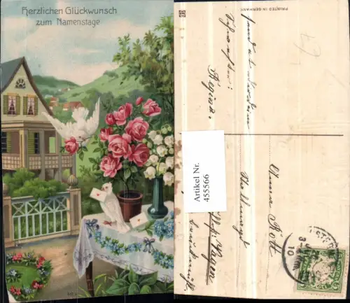 455566,Präge Künstler Litho Namenstag Tauben Briefe Rosen Blumen