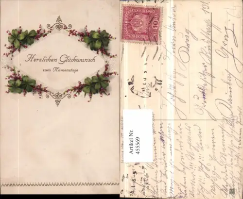 455569,Künstler AK Namenstag Kleeblätter Klee