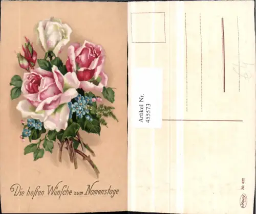 455573,Künstler AK Namenstag Rosen Blumen
