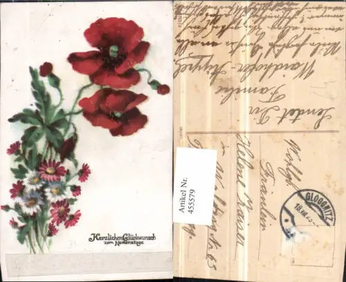 455579,Künstler AK Namenstag Mohnblume Blumen