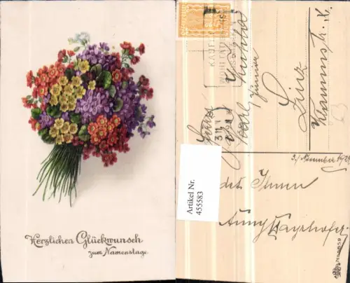 455583,Künstler AK Namenstag Blumenstrauß Blumen pub Erika 5859
