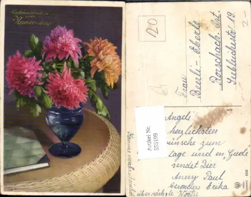 555199,Namenstag Buch Blumen Vase