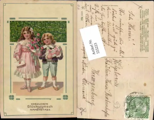 555223,tolle Präge Lithographie Namenstag Buben Blumen Brief