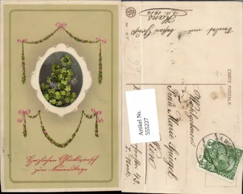 555227,tolle Jugendstil Präge Lithographie Namenstag Klee Kleeblatt