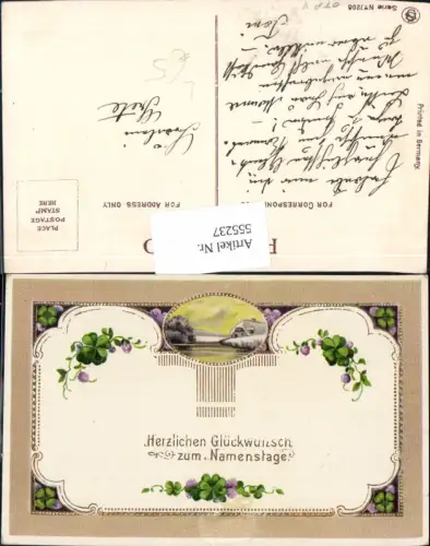 555237,tolle Präge Lithographie Namenstag Jugendstil Klee Blumen