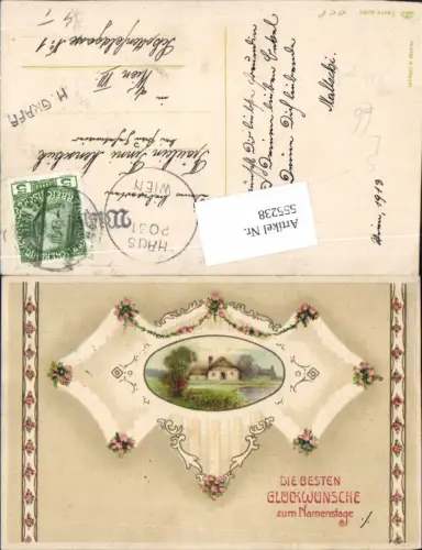 555238,tolle Präge Lithographie Namenstag Stp. Hauspost Wien Haus Post Jugendstil