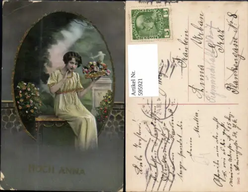 595921,Namenstag Hoch Anna Frau Mädchen Tablett Blumen Rosen Goldverzierung