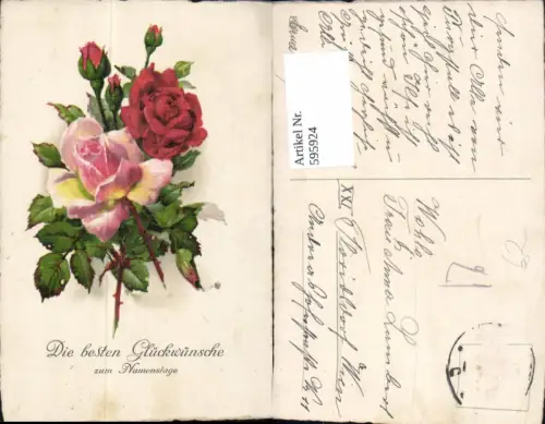 595924,Namenstag Blumen Rosa u. Rote Rosen Knospen