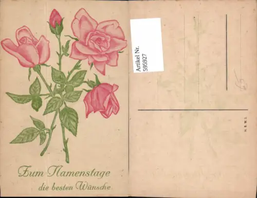 595927,Künstler Ak Namenstag Rosa Rosen Blumen