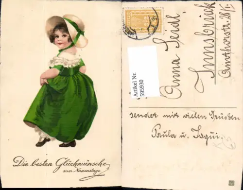 595930,Künstler Ak Namenstag Mädchen m. Hut tanzt