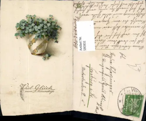 595931,Namenstag Vase m. Vergissmeinnicht Blumen