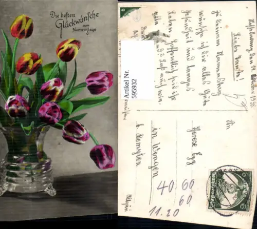 595932,Namenstag Vase m. Tulpen Blumen