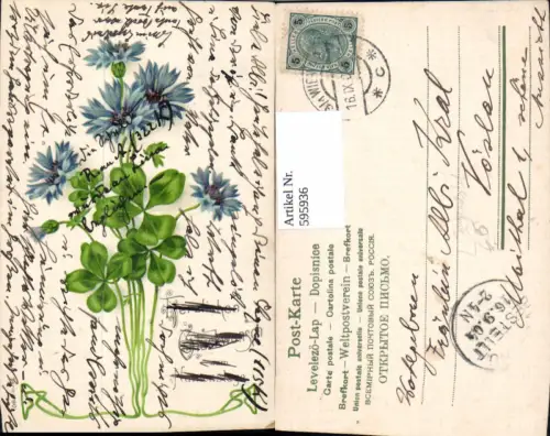 595936,Litho Jugendstil Namenstag Kornblumen Blumen