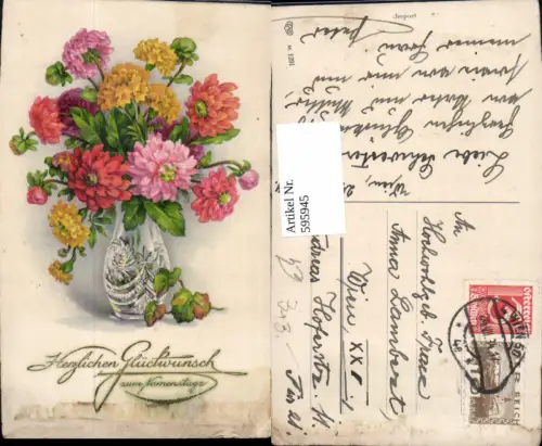 595945,Namenstag Vase m. Blumen Chrysanthemen