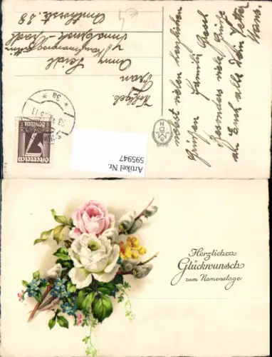 595947,Namenstag Strauß Rosen Palmkätzchen Vergissmeinnicht