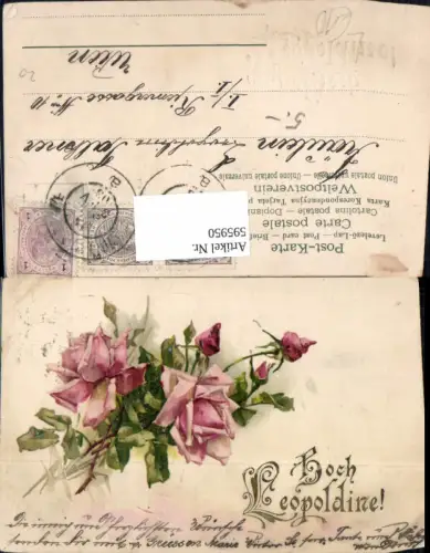 595950,Litho Namenstag Hoch Leopoldine Rosa Rosen Blumen