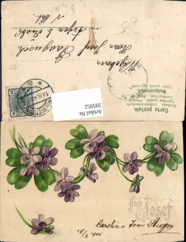 595952,Litho Namenstag Hoch Josef Veilchen Blumen