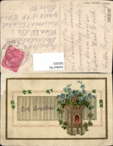 595955,Namenstag Hoch Leopoldine Blumen Vergissmeinnicht Klee Kleeblätter Goldverzierung