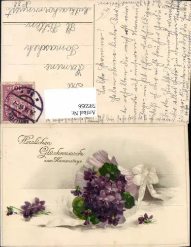 595956,Namenstag Strauß m. Veilchen Blumen Schleife