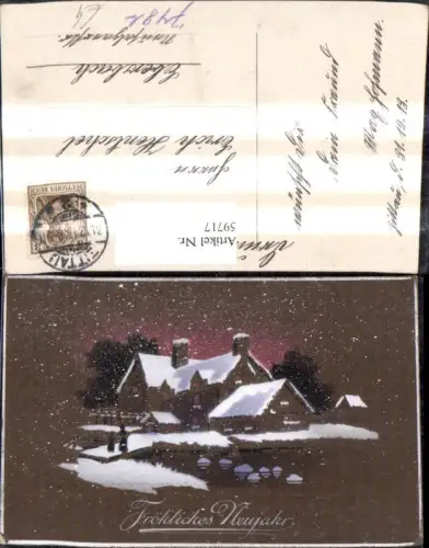 59717,Künstler Ak Neujahr Haus Winterlandschaft Schnee Schneefall