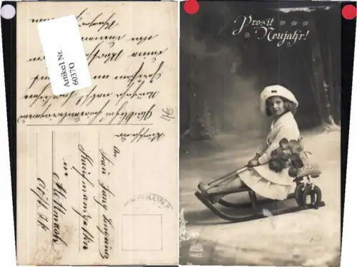 60370,Neujahr Mädchen Rodel Schlitten Hufeisen Klee