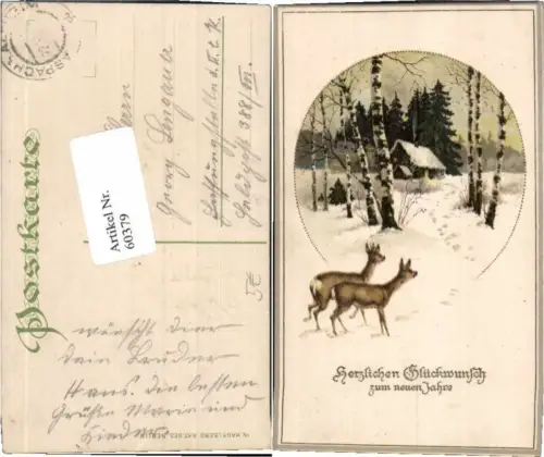60379,Tolle Präge AK Neujahr Rehe Wald