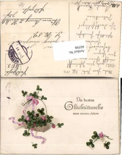 60398,Schöne Neujahr AK Kleeblatt Korb