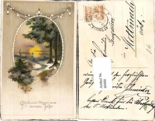 60400,Neujahr Bäume Wald Sonne Verziert 1920