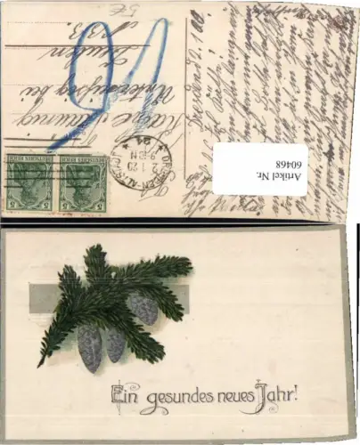 60468,Präge AK Neujahr Tannenzapfen Zweige